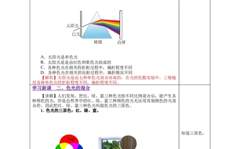 4.5光的色散（教学设计）-（人教版）_初物_八年级上下册+九年级全一册物理_八年级物理上册_老课标资料_教学设计