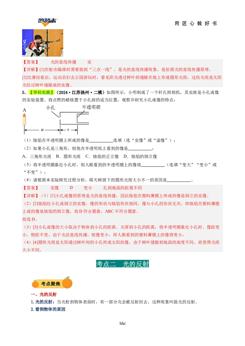 专题02光现象（讲义）（解析版）_8、物理总复习_《2025年中考复习讲义》物理