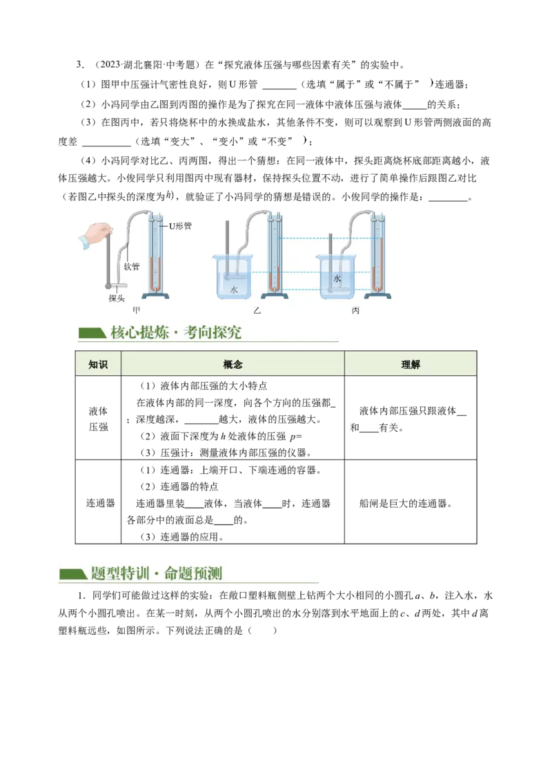 专题06密度压强（讲练）原卷版_8、物理总复习_8.中考物理总复习_2024年中考复习资料_二轮复习资料_完2024年中考物理二轮复习课件+讲义+练习（全国通用）_模块二（力学）