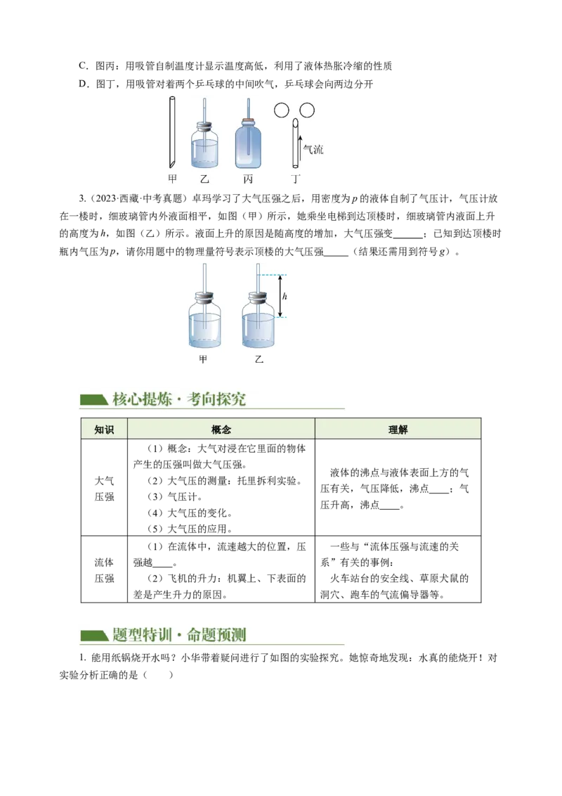 专题06密度压强（讲练）原卷版_8、物理总复习_8.中考物理总复习_2024年中考复习资料_二轮复习资料_完2024年中考物理二轮复习课件+讲义+练习（全国通用）_模块二（力学）