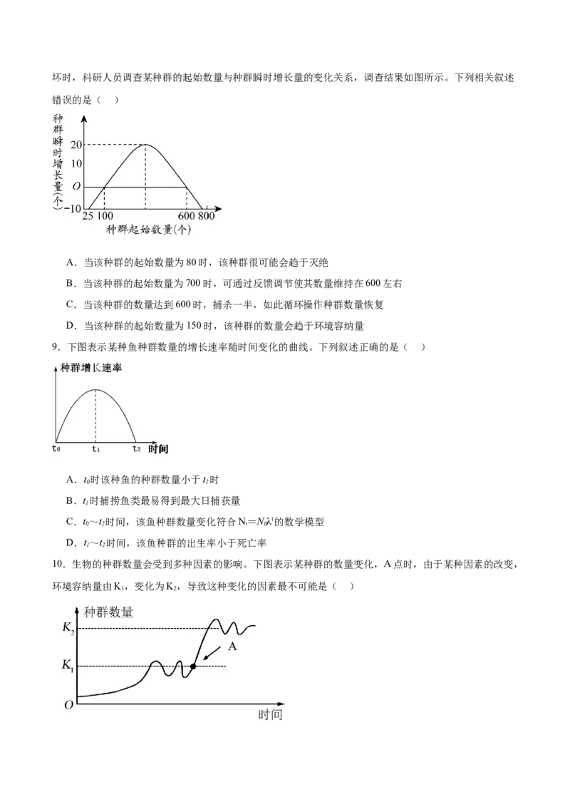 考点通关卷31种群和群落（原卷版）_2024年新高考资料_1.2024一轮复习_2024年高考生物一轮复习考点通关卷（新高考通用）_考点通关卷31种群和群落-2024年高考生物一轮复习考点通关卷