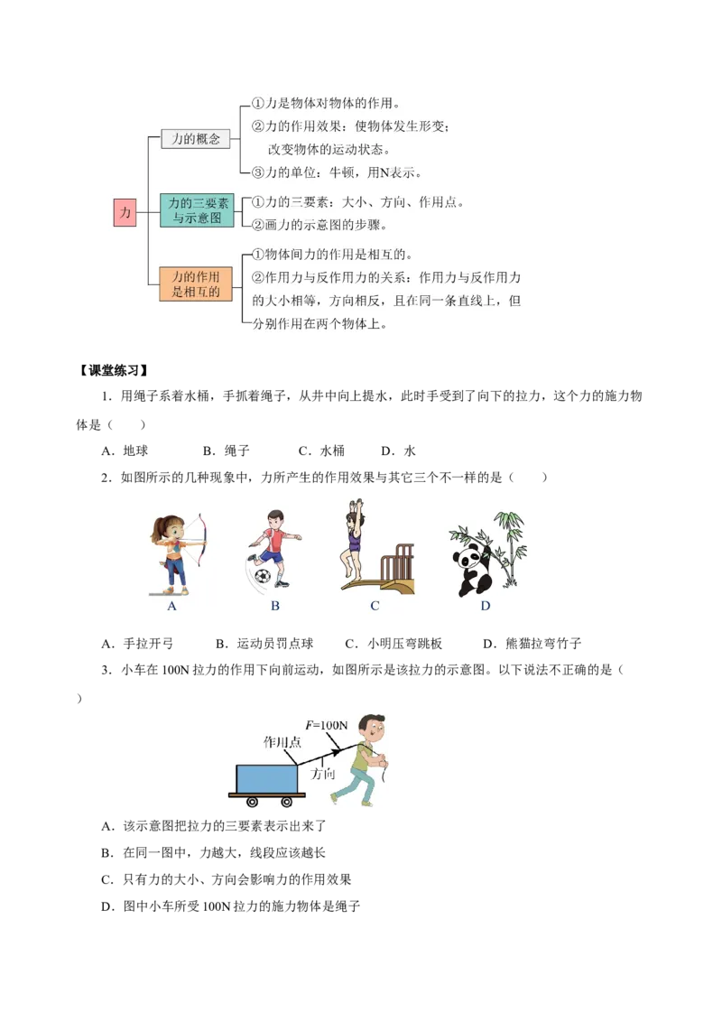 7.1力（导学案）-学生版_初物_八年级上下册+九年级全一册物理_八年级物理下册_老课标资料_导学案
