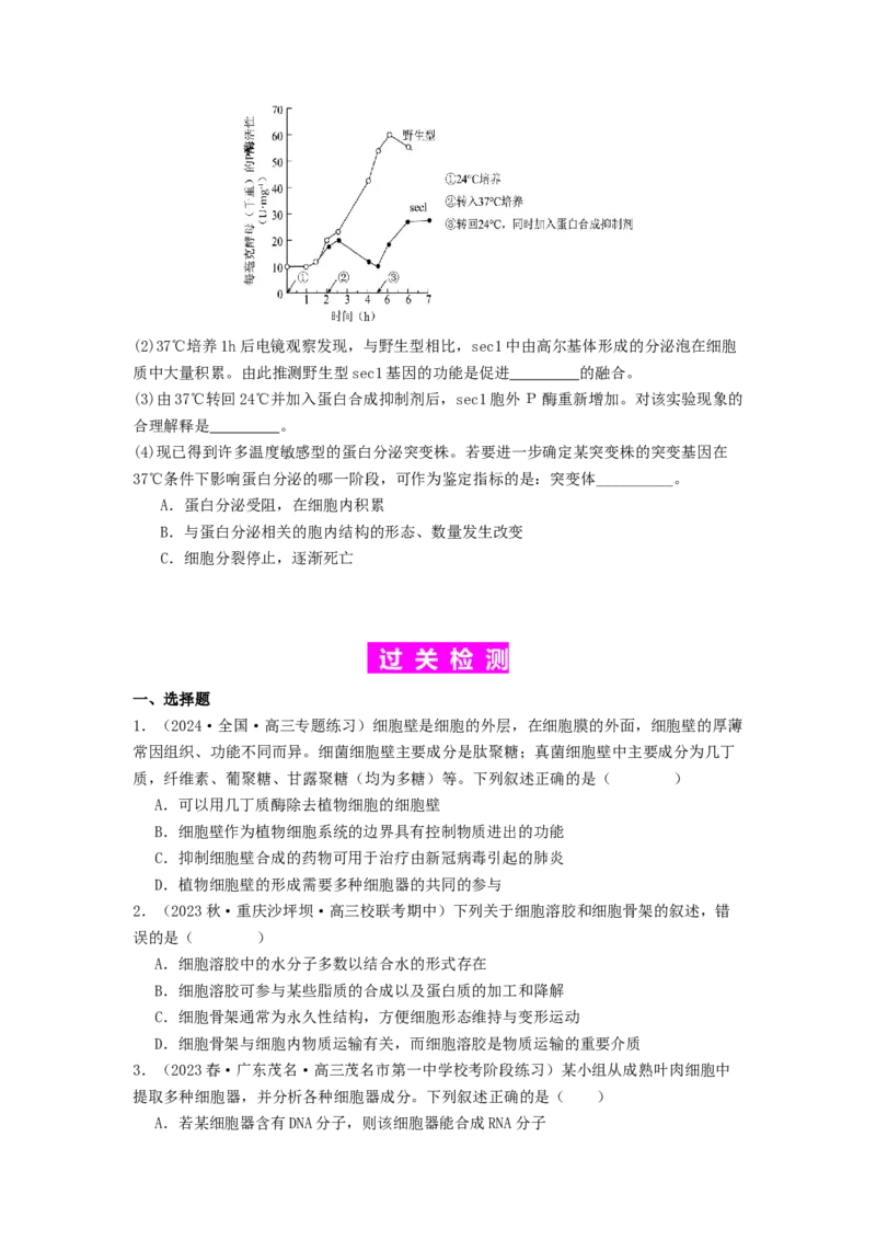 专题06细胞器（原卷版）_通用版（老高考）复习资料_2024年复习资料_完备战2024年高考生物一轮复习抢分特训（全国通用）