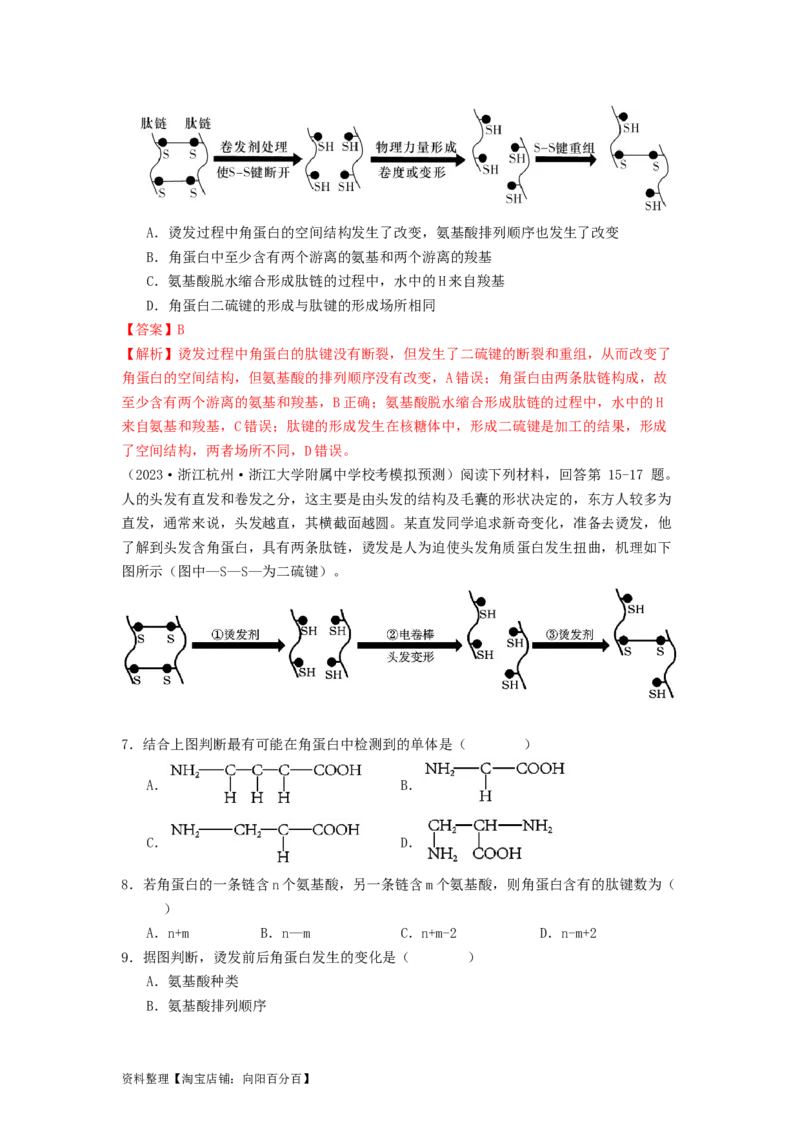 专题03蛋白质（解析版）_通用版（老高考）复习资料_2024年复习资料_完备战2024年高考生物一轮复习抢分特训（全国通用）_教师版（含答案解析）