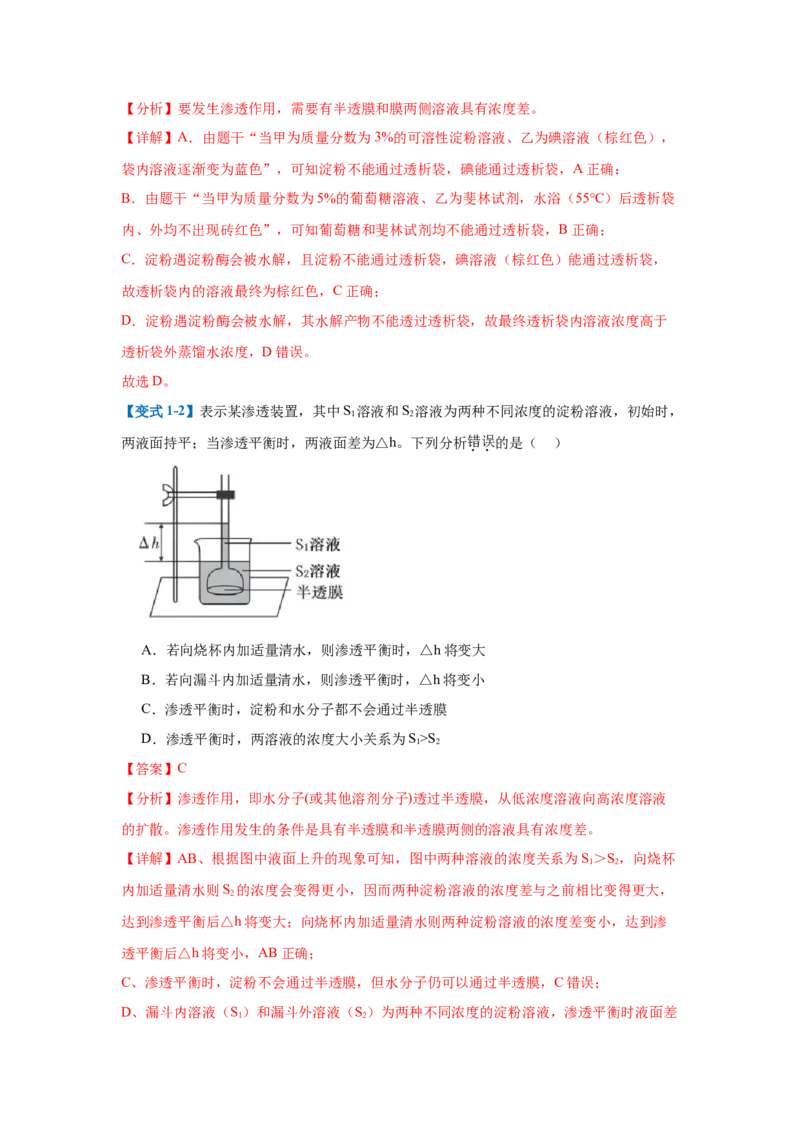 专题03细胞的物质运输（4大题型）（解析版）_2025年新高考资料_一轮复习_备战2025年高考生物一轮复习题型全覆盖（新高考通用）