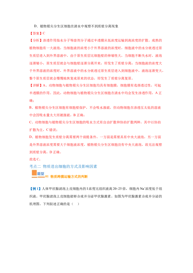专题03细胞的物质运输（4大题型）（解析版）_2025年新高考资料_一轮复习_备战2025年高考生物一轮复习题型全覆盖（新高考通用）