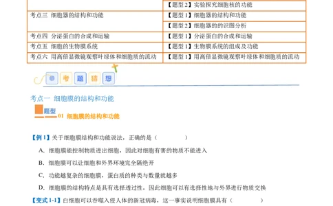 专题02细胞的基本结构（9大题型）（原卷版）_2025年新高考资料_一轮复习_备战2025年高考生物一轮复习题型全覆盖（新高考通用）