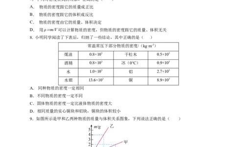 6.2密度（分层作业）原卷版_初物_八年级上下册+九年级全一册物理_八年级物理上册_分层作业（完）