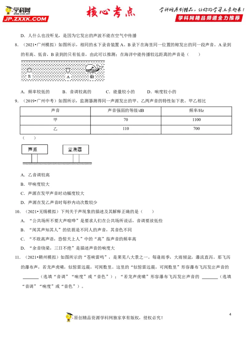 专题03声音特性的辨析（原卷版）-2022年中考物理二轮专项复习核心考点讲解与必刷题型汇编（全国通用）_8、物理总复习_8.中考物理总复习_2022年中考复习资料