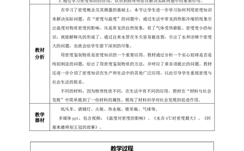 6.4密度与社会生活（教学设计）-（人教版）_初物_八年级上下册+九年级全一册物理_八年级物理上册_老课标资料_教学设计