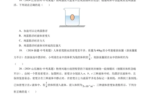 10.3物体的浮沉条件及应用（分层作业）原卷版_初物_八年级上下册+九年级全一册物理_八年级物理下册_分层作业（更新中）