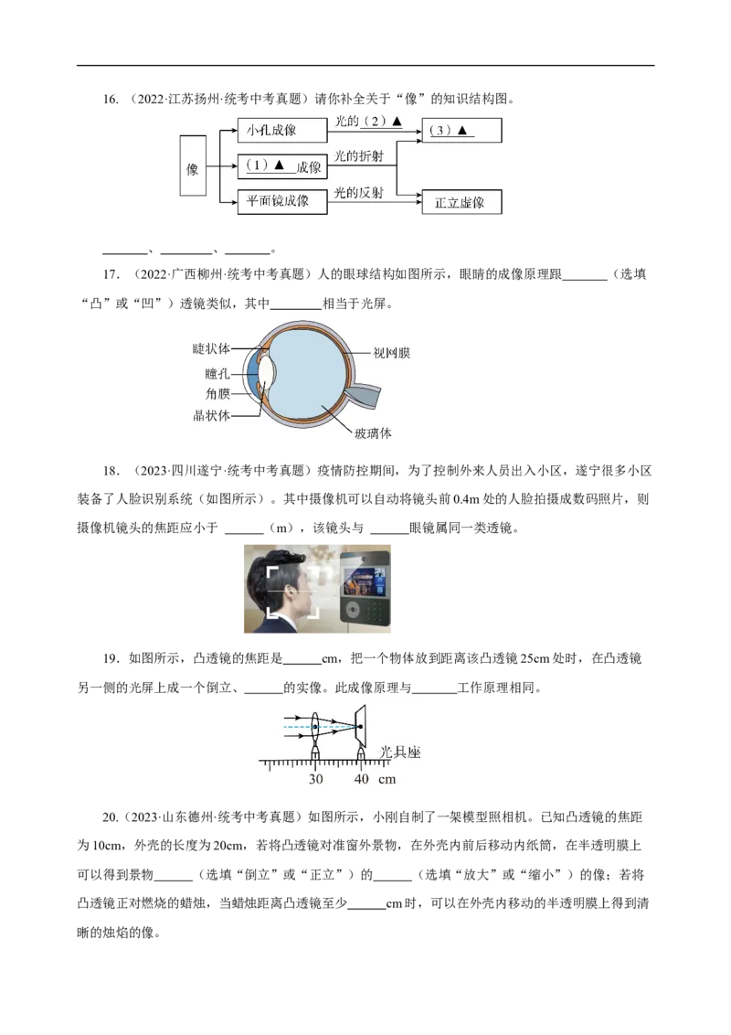专题05透镜及其应用（真题训练）（原卷版）_8、物理总复习_2024年中考复习资料_一轮复习_更新2024年中考物理一轮复习精品资料_配套练习