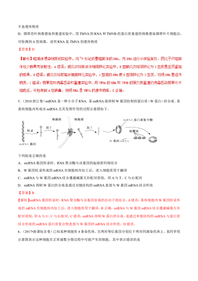 专题04遗传的细胞基础和分子基础-备战2019年高考生物之纠错笔记系列（解析版）_新高考复习资料_2022年新高考复习资料_2022年一轮复习最新版_1.2022年高考生物一轮复习全国通用版