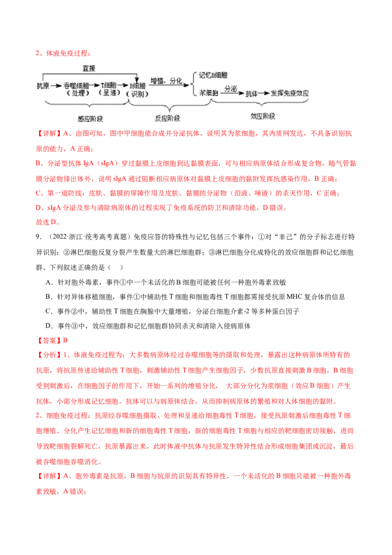 考点通关卷28免疫调节（解析版）_2024年新高考资料_1.2024一轮复习_2024年高考生物一轮复习考点通关卷（新高考通用）_考点通关卷28+免疫调节-2024年高考生物一轮复习考点通关卷