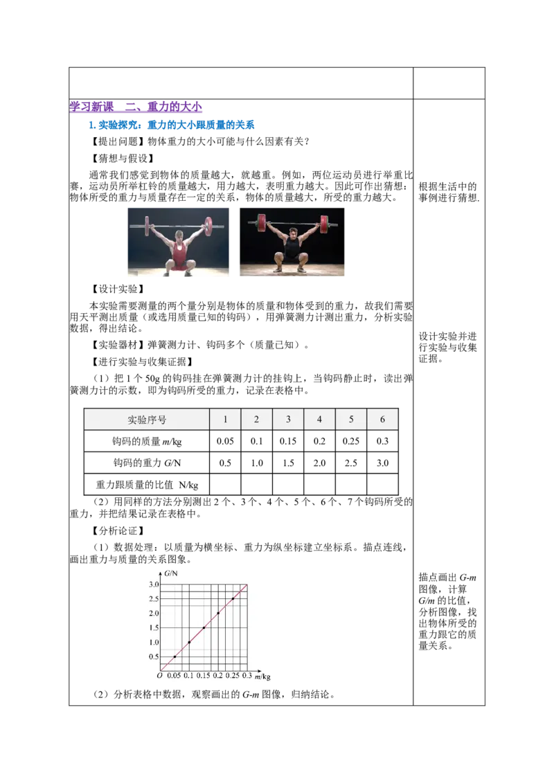 7.3重力（教学设计）-（人教版）_初物_八年级上下册+九年级全一册物理_八年级物理下册_老课标资料_教学设计