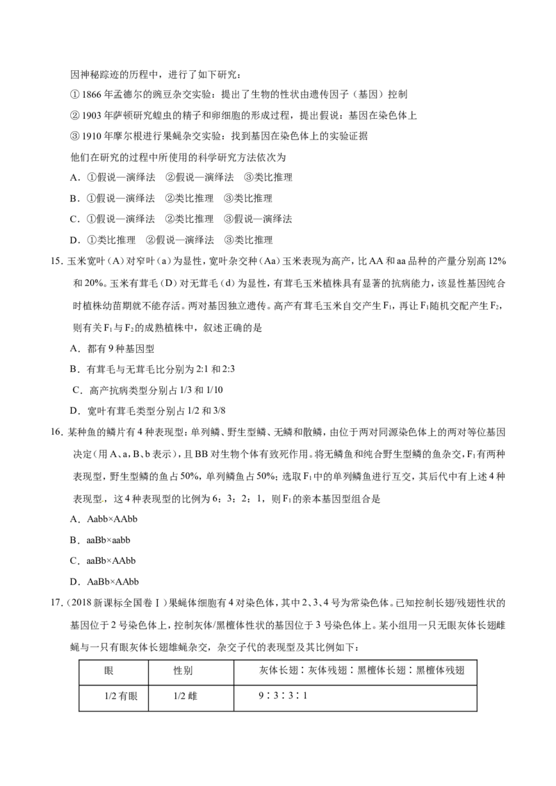 专题05遗传的基本规律-备战2019年高考生物之纠错笔记系列（原卷版）_新高考复习资料_2022年新高考复习资料_2022年一轮复习最新版_1.2022年高考生物一轮复习全国通用版_原卷版