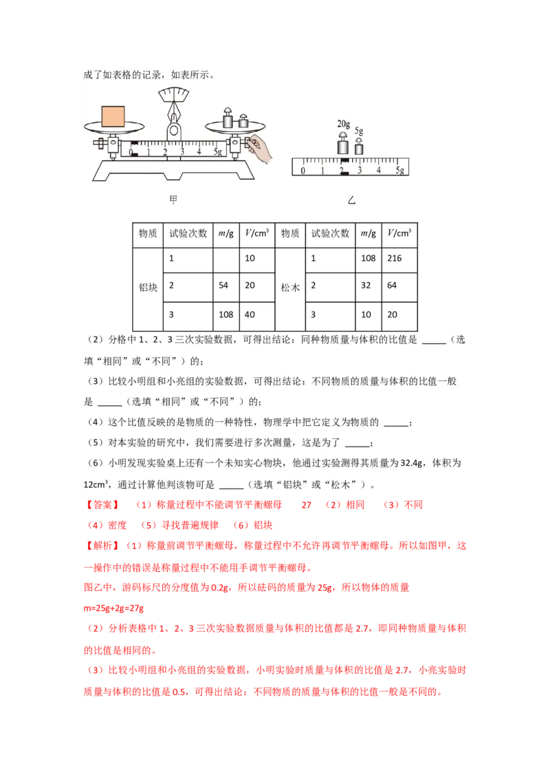 12.《质量与密度》单元核心素养达标B卷（解析版）_初物_八年级上下册+九年级全一册物理_八年级物理上册_期中+期末（完）_期末