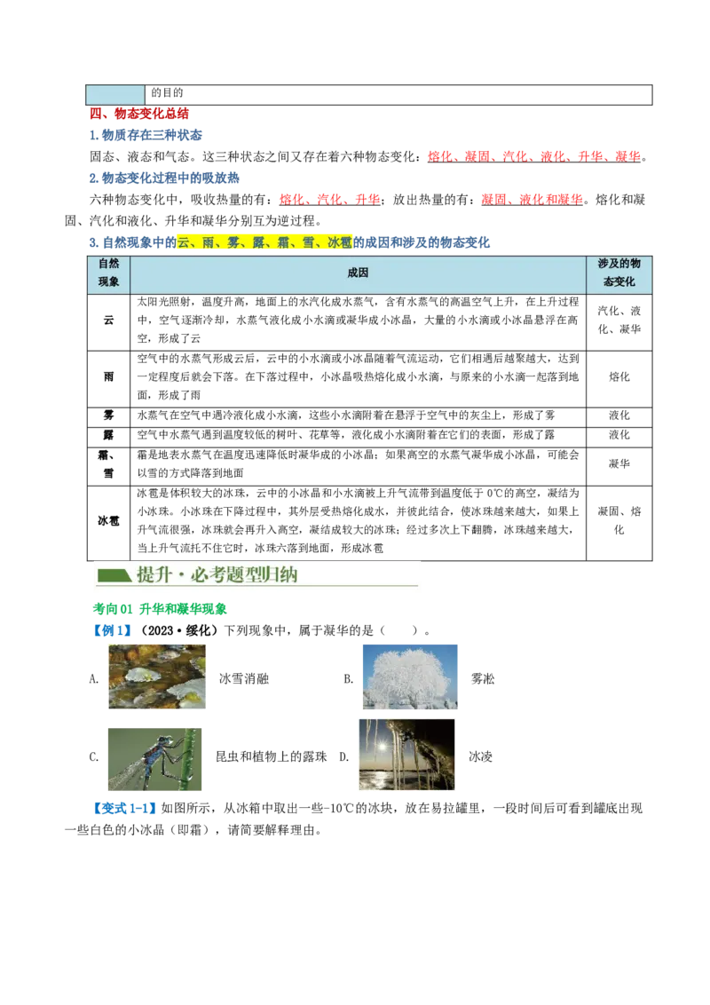 专题04物态变化（讲义）（原卷版）_8、物理总复习_8.中考物理总复习_2024年中考复习资料_一轮复习资料_完2024年中考物理一轮复习课件+讲义+练习（全国通用）