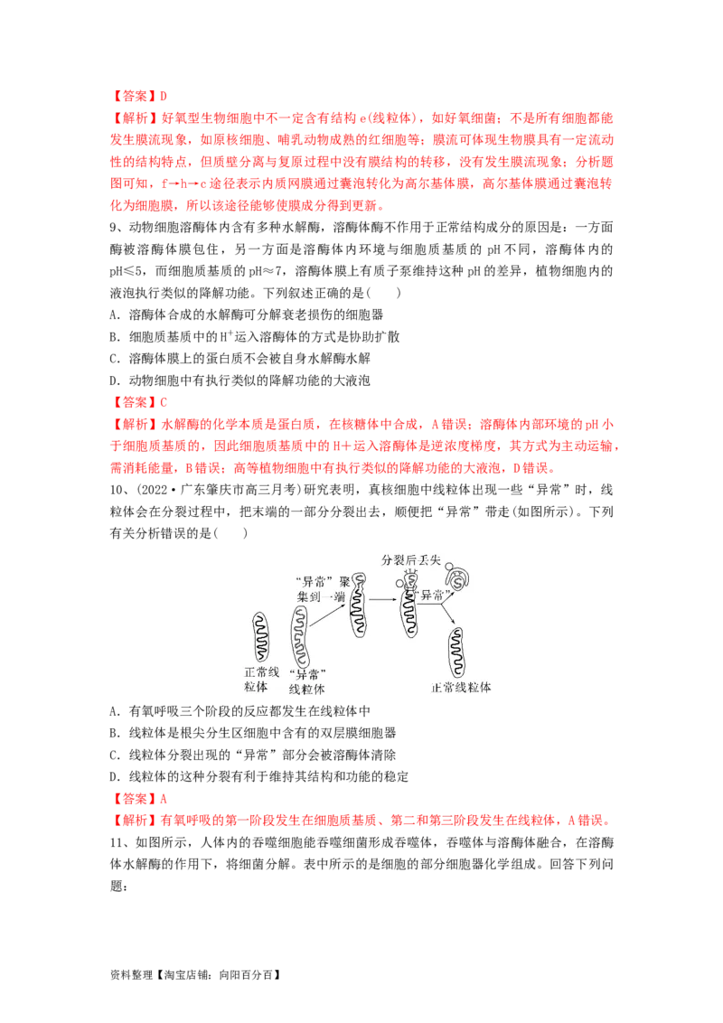 专题05细胞器和生物膜系统（精练）（解析版）_新高考复习资料_2024年新高考复习资料_一轮复习资料_完备战2024年高考生物一轮复习串讲精练（新高考专用）_精练_解析版