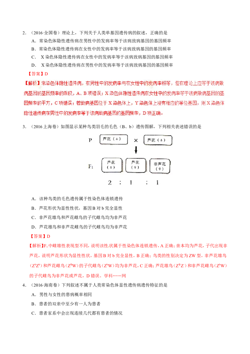专题06人类遗传病及伴性遗传-备战2019年高考生物之纠错笔记系列（解析版）_新高考复习资料_2022年新高考复习资料_2022年一轮复习最新版_1.2022年高考生物一轮复习全国通用版