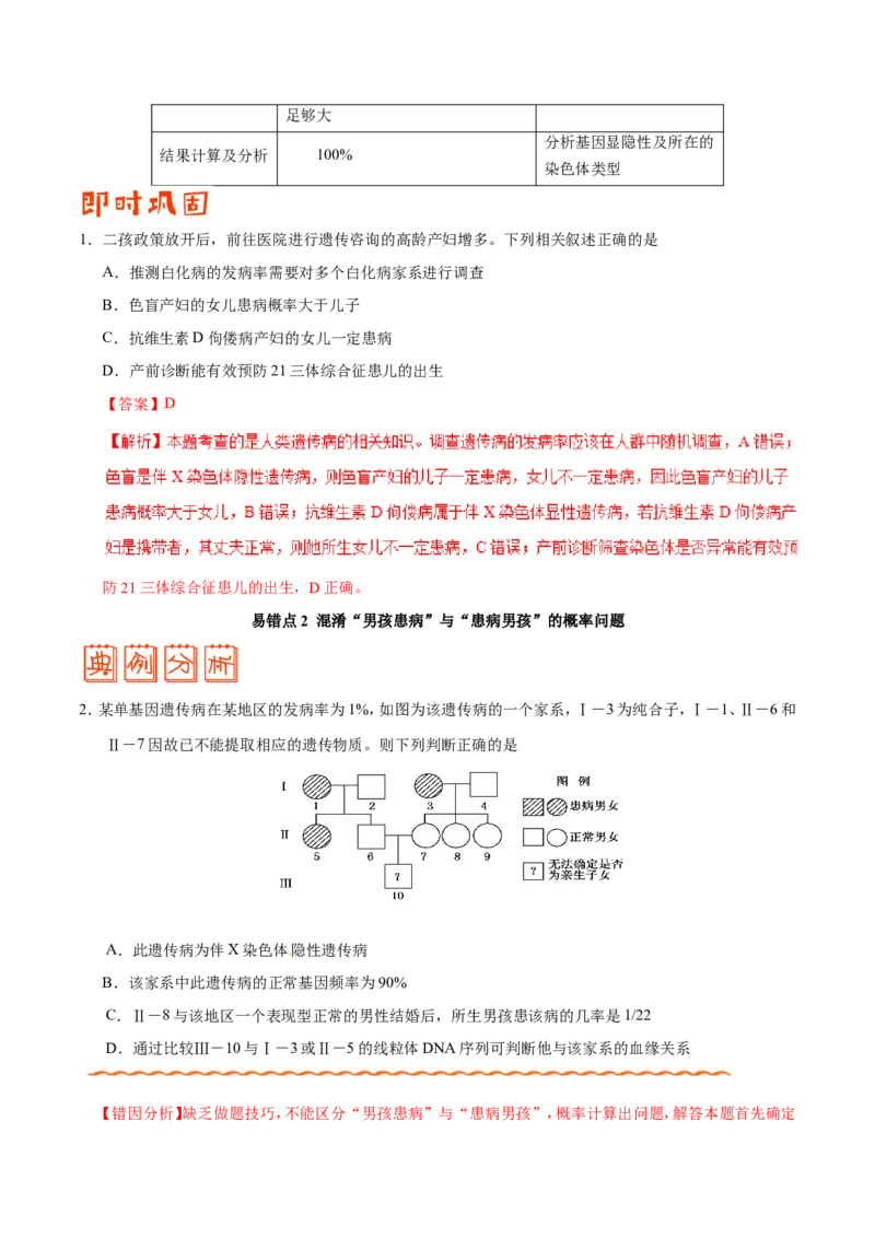 专题06人类遗传病及伴性遗传-备战2019年高考生物之纠错笔记系列（解析版）_新高考复习资料_2022年新高考复习资料_2022年一轮复习最新版_1.2022年高考生物一轮复习全国通用版