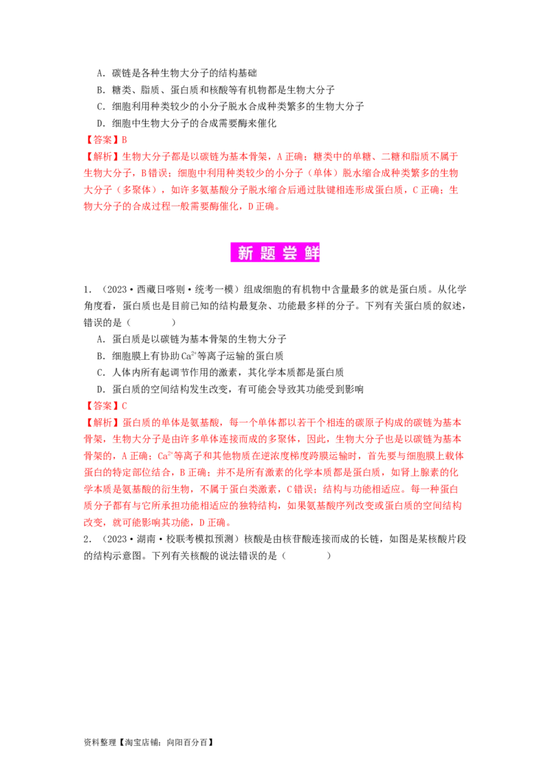 专题04核酸（解析版）_通用版（老高考）复习资料_2024年复习资料_完备战2024年高考生物一轮复习抢分特训（全国通用）_教师版（含答案解析）