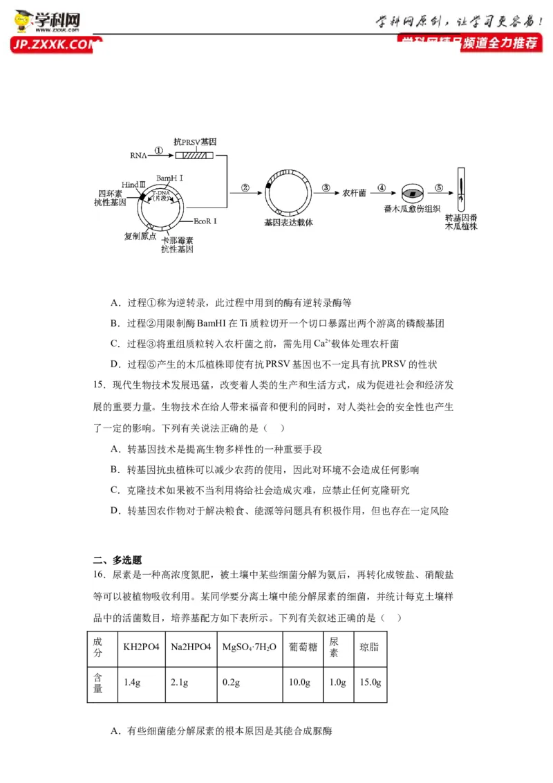 第十单元生物技术与工程（测试卷）（原卷版）_2024年新高考资料_3.2024专项复习_备战2024年高考生物一轮复习重难点专项突破