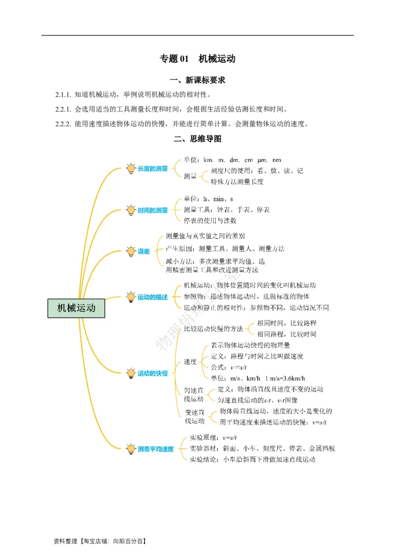 专题01机械运动（知识梳理典例练习）教师版）_8、物理总复习_2024年中考复习资料_一轮复习_更新2024年中考物理一轮复习精品资料_配套练习_教师版（含答案解析）