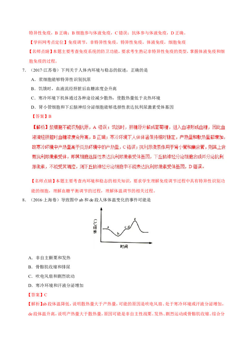 专题08人体的内环境与稳态-备战2019年高考生物之纠错笔记系列（解析版）_新高考复习资料_2022年新高考复习资料_2022年一轮复习最新版_1.2022年高考生物一轮复习全国通用版