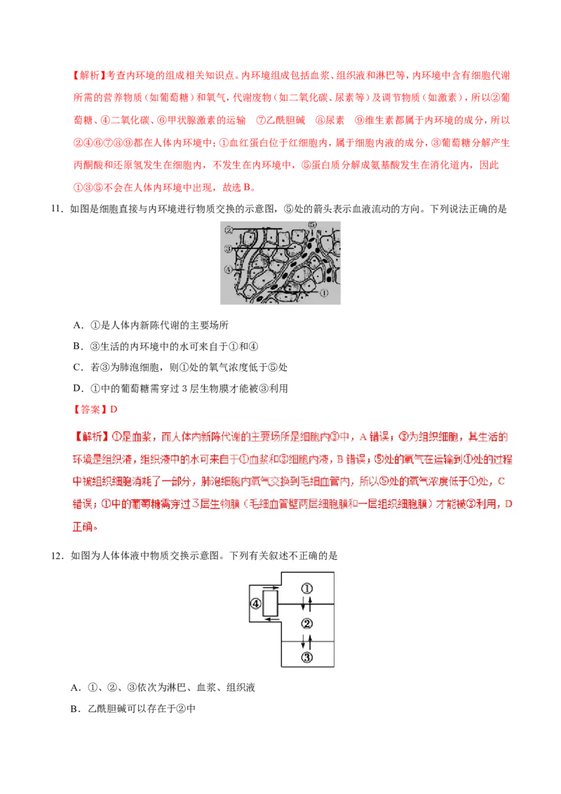 专题08人体的内环境与稳态-备战2019年高考生物之纠错笔记系列（解析版）_新高考复习资料_2022年新高考复习资料_2022年一轮复习最新版_1.2022年高考生物一轮复习全国通用版