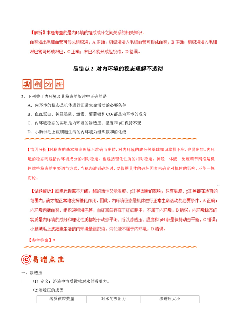 专题08人体的内环境与稳态-备战2019年高考生物之纠错笔记系列（解析版）_新高考复习资料_2022年新高考复习资料_2022年一轮复习最新版_1.2022年高考生物一轮复习全国通用版