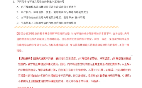 专题08人体的内环境与稳态-备战2019年高考生物之纠错笔记系列（解析版）_新高考复习资料_2022年新高考复习资料_2022年一轮复习最新版_1.2022年高考生物一轮复习全国通用版