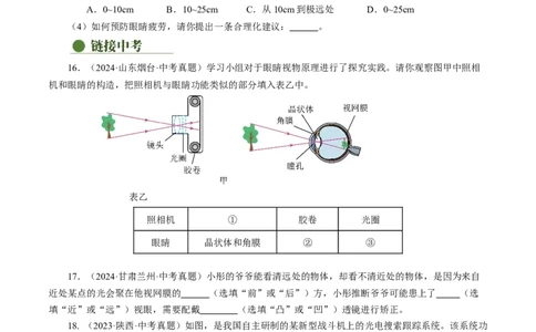 5.4眼睛和眼镜（分层作业）原卷版_初物_八年级上下册+九年级全一册物理_八年级物理上册_分层作业（完）