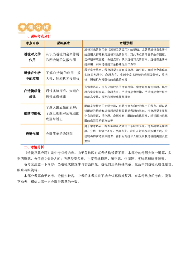 专题03透镜及其应用（讲义）（解析版）_8、物理总复习_2024年中考复习资料_一轮复习_课件+讲义+练习2024年中考物理一轮复习讲练测（全国通用）_配套讲义（原卷版+解析版）