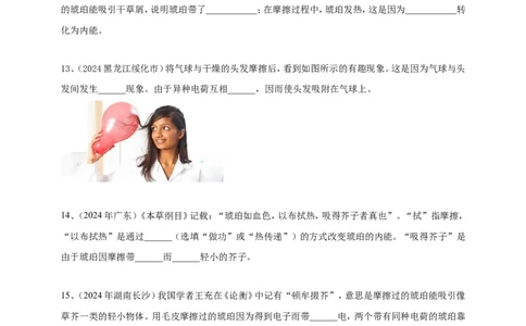2024年中考物理分类汇编---摩擦起电_8、物理总复习_2025年中考复习资料_备考20252024年中考物理真题分类汇编（原卷版+解析版）_13、摩擦起电