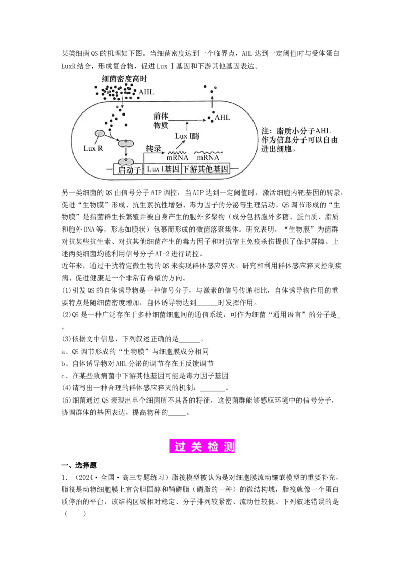 专题05细胞膜与细胞核（原卷版）_通用版（老高考）复习资料_2024年复习资料_完备战2024年高考生物一轮复习抢分特训（全国通用）