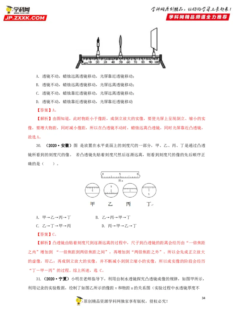 专题03透镜及其应用（解析版）_8、物理总复习_8.中考物理总复习_2022年中考复习资料_三年（2019-2021）中考真题物理分项汇编（全国通用）