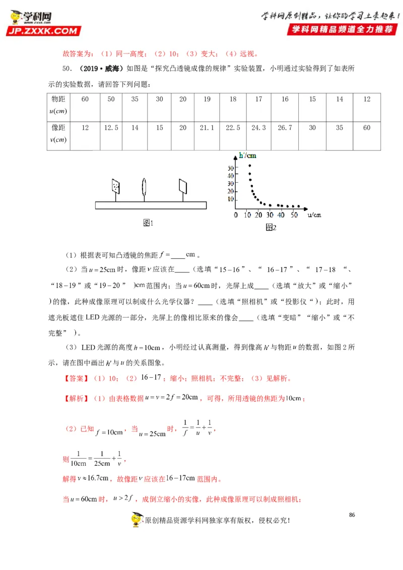专题03透镜及其应用（解析版）_8、物理总复习_8.中考物理总复习_2022年中考复习资料_三年（2019-2021）中考真题物理分项汇编（全国通用）