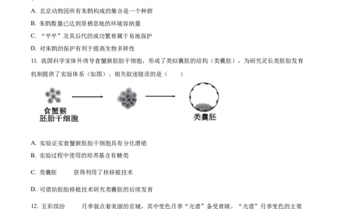 2024年高考生物试卷（北京）（空白卷）_北京市高考历年真题_生物