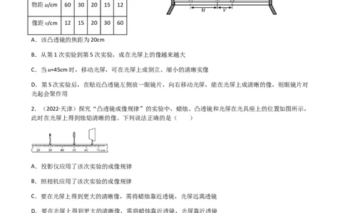专题05透镜及其应用-（2022-2020）三年中考物理试题分项汇编（全国通用）（原卷版）_8、物理总复习_8.中考物理总复习_2023年中考复习资料_专项复习