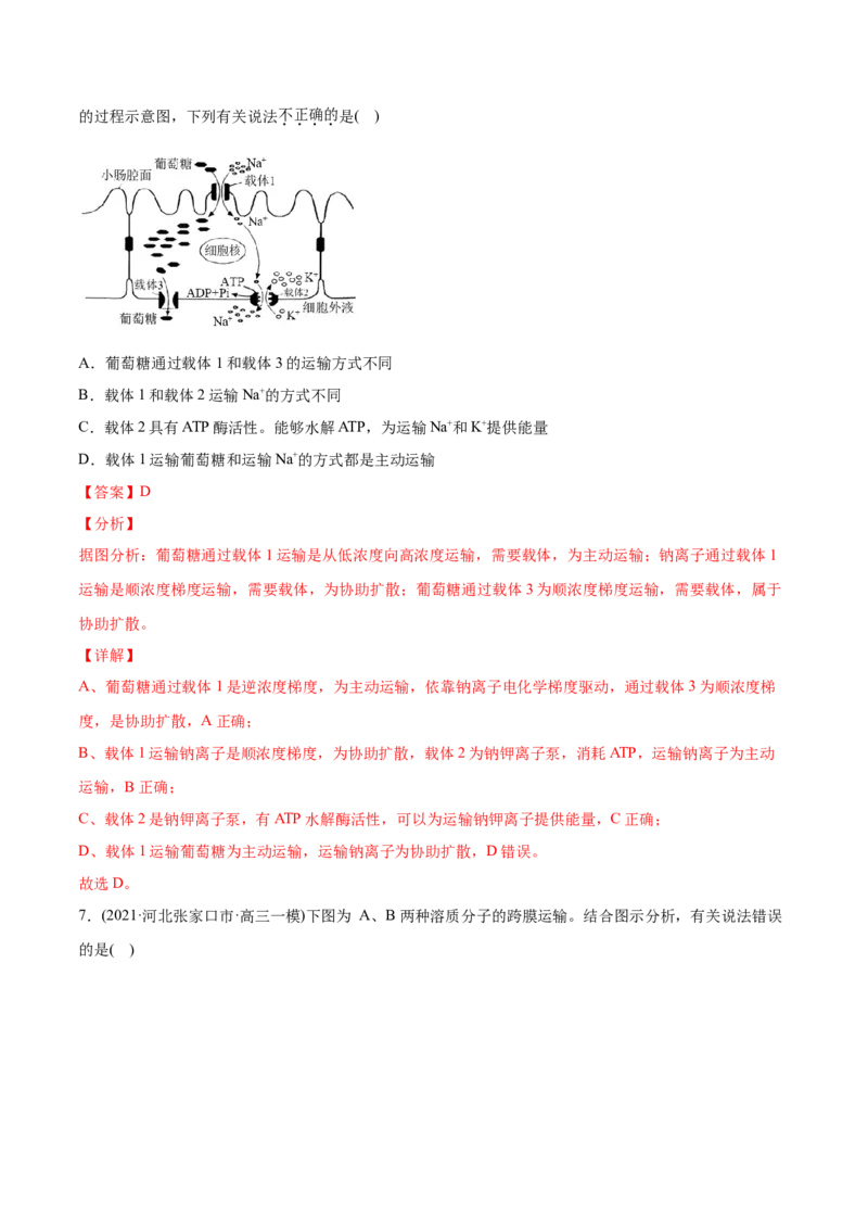 专题02物质进出细胞、酶和ATP-2021年高考生物真题与模拟题分类训练（教师版含解析）_新高考复习资料_2023年新高考复习资料_一轮复习_2023年新高考大一轮复习讲义