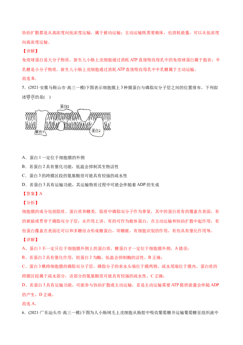 专题02物质进出细胞、酶和ATP-2021年高考生物真题与模拟题分类训练（教师版含解析）_新高考复习资料_2023年新高考复习资料_一轮复习_2023年新高考大一轮复习讲义