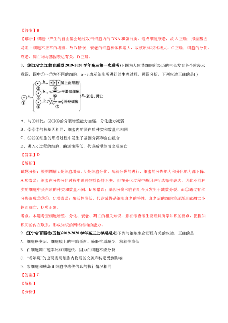 专题06细胞的分化、衰老、凋亡及癌变-2020年高考真题和模拟题生物分项汇编（教师版含解析）_新高考复习资料_2022年新高考复习资料_2022年一轮复习最新版