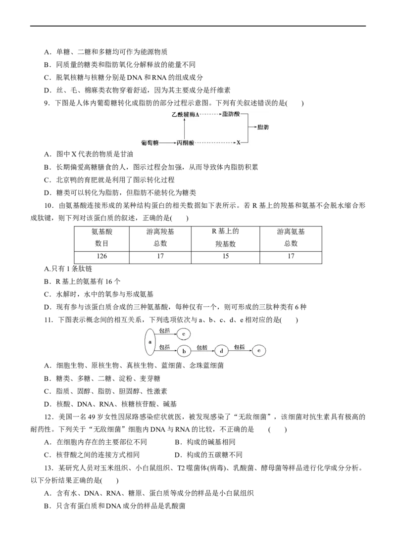 专题01细胞的分子组成（测试卷）-2023年高考生物二轮复习讲练测（原卷版）_通用版（老高考）复习资料_2023年复习资料_二轮复习_2023年高考生物二轮复习讲练测（全国通用）