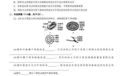 专题01细胞的分子组成（测试卷）-2023年高考生物二轮复习讲练测（原卷版）_通用版（老高考）复习资料_2023年复习资料_二轮复习_2023年高考生物二轮复习讲练测（全国通用）
