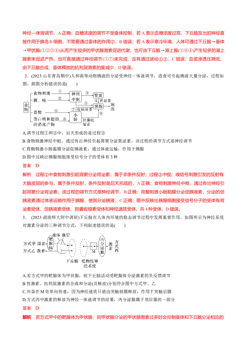 考点通关卷29动物生命活动调节的综合（解析版）_2024年新高考资料_1.2024一轮复习_2024年高考生物一轮复习考点通关卷（新高考通用）