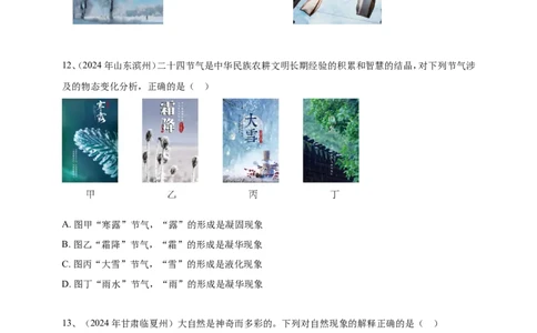 2024年中考物理分类汇编---物态变化_8、物理总复习_2025年中考复习资料_备考20252024年中考物理真题分类汇编（原卷版+解析版）_5、物态变化