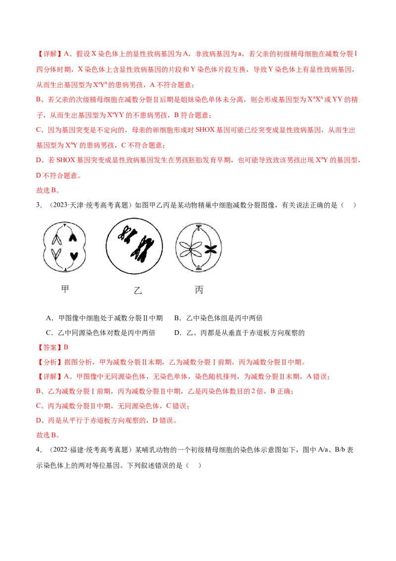 考点通关卷13减数分裂和受精作用（解析版）_2024年新高考资料_1.2024一轮复习_2024年高考生物一轮复习考点通关卷（新高考通用）