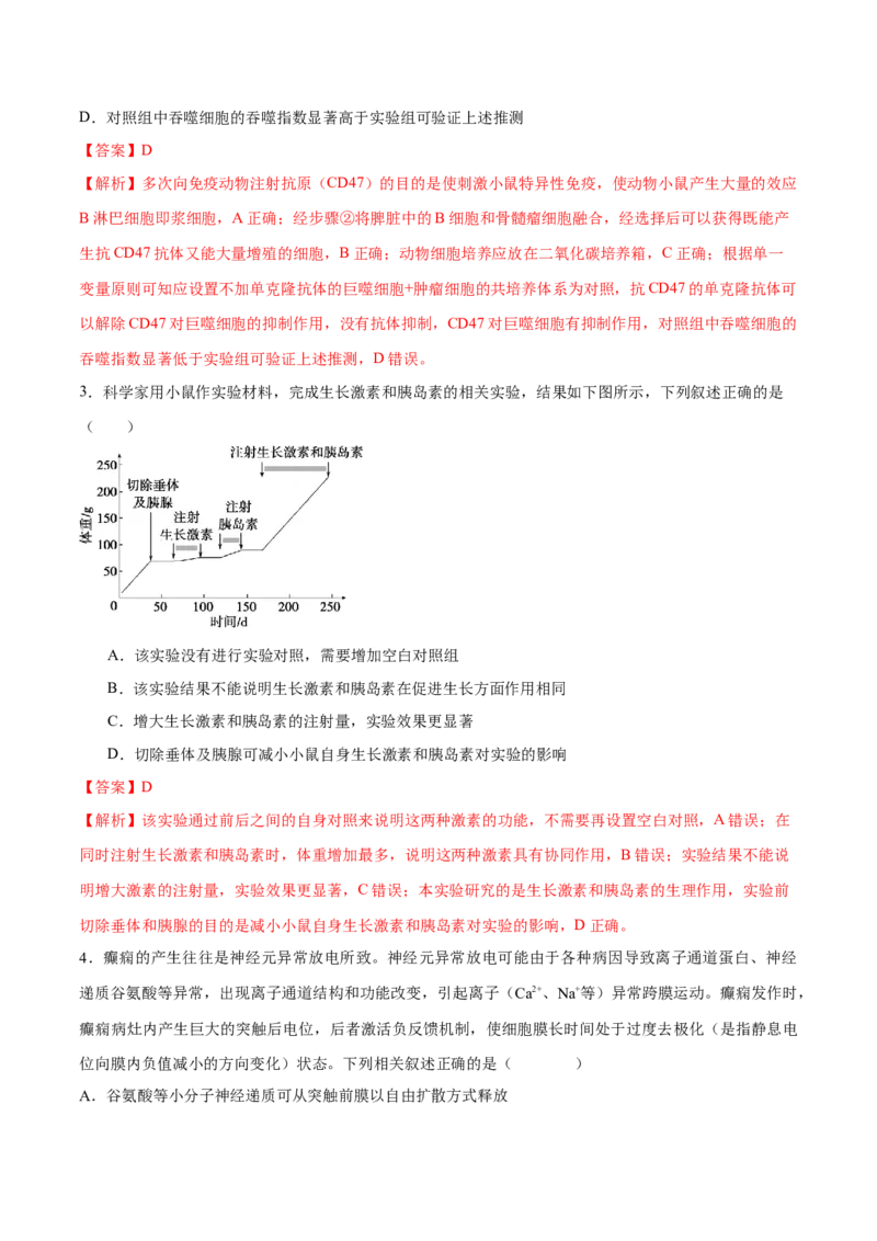 题型06实验设计类（稳态与调节）（解析版）_2024年新高考资料_2.2024二轮复习_备战2024年高考生物实验专项突破3143686_题型06实验设计类（稳态与调节）-备战2024年高考生物实验专项突破