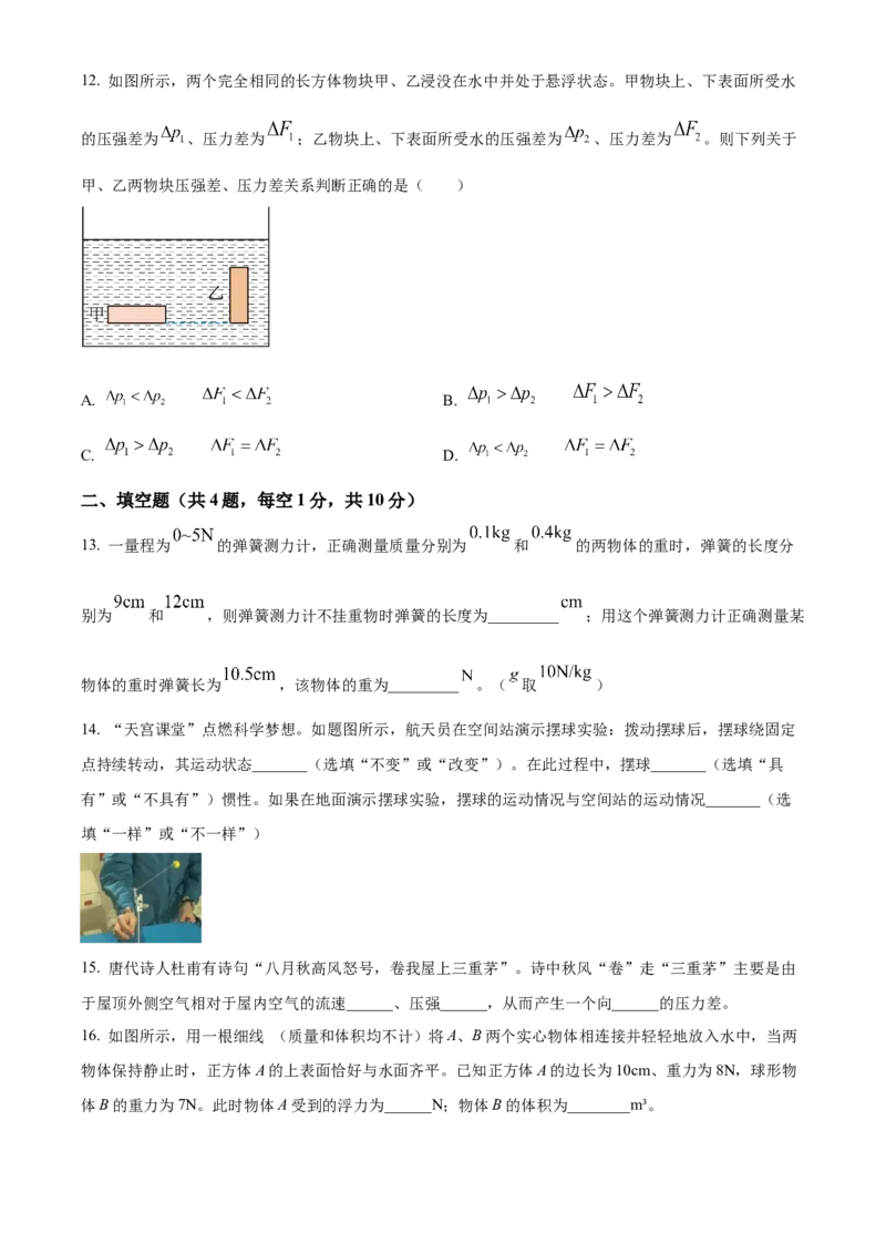 下学期八年级物理期中模拟测试题.（原卷版）_初物_八年级上下册+九年级全一册物理_八年级物理下册_期中+期末（更新中）